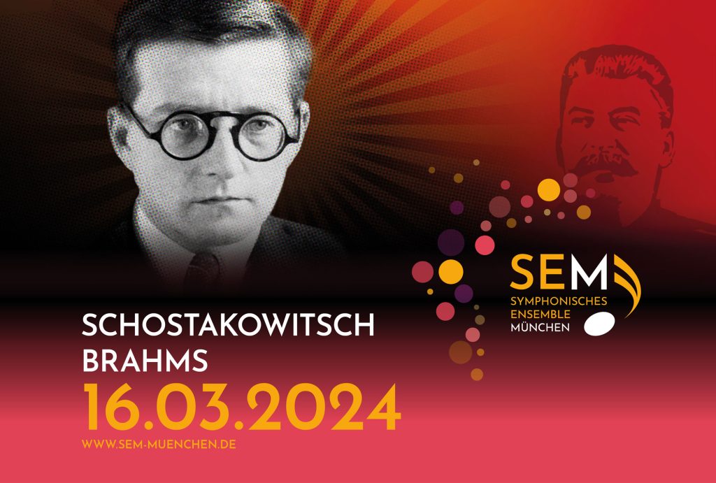 Programmankündigung SEM Konzert am 16.13.2024 mit Werken von Schostakowitsch und Brahms
